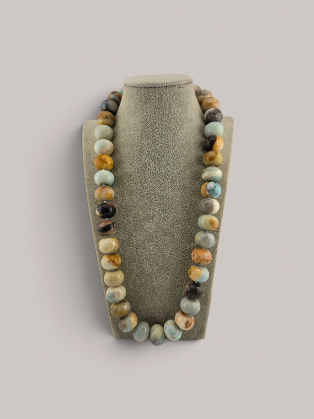 Vintage Lucas Lameth Jasper Amazonite Bead Necklace Sterling Clasp 25"